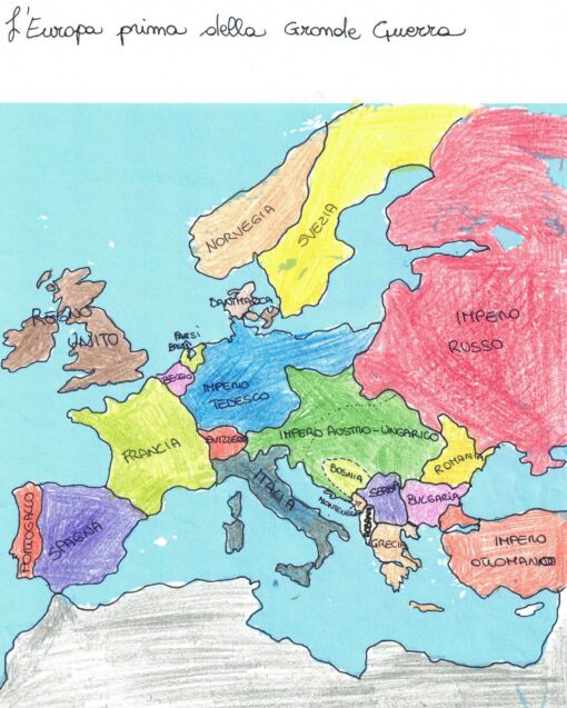 L'Europa prima della Grande Guerra, disegnata a mano, partendo da una carta muta.